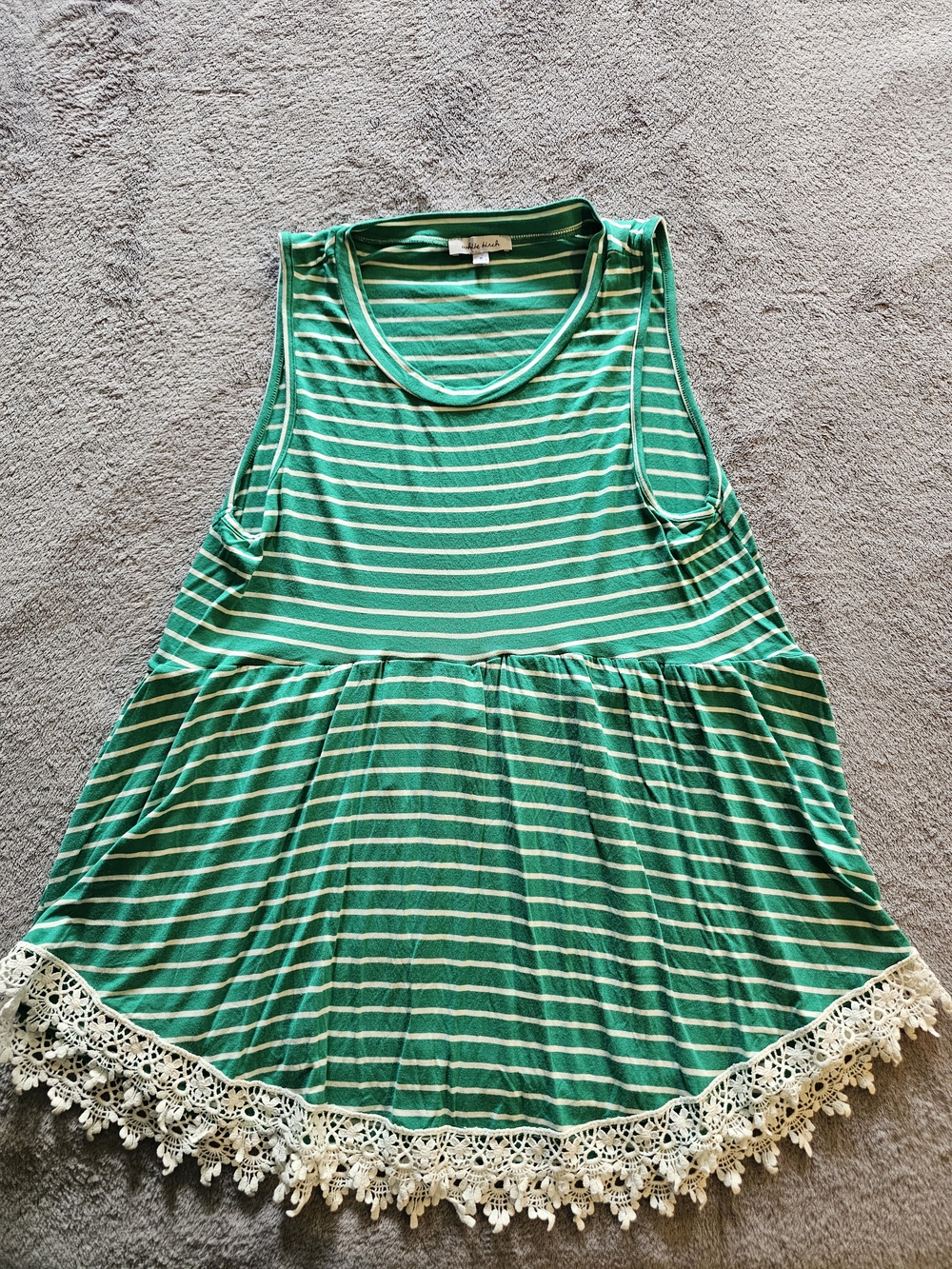 white birch Green and White Striped Crochet-Trim Tank Top